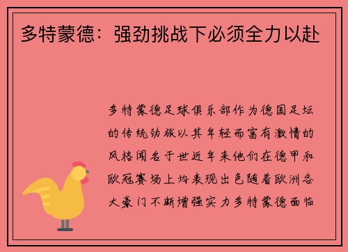 多特蒙德：强劲挑战下必须全力以赴