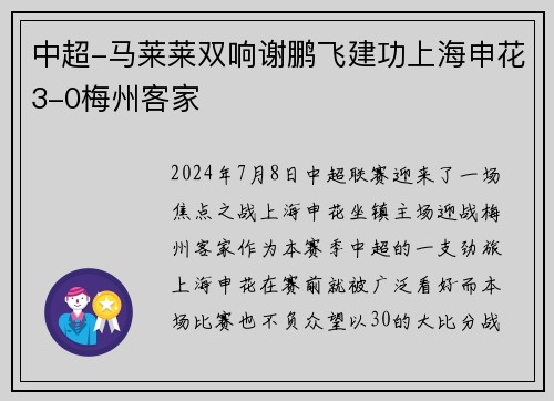 中超-马莱莱双响谢鹏飞建功上海申花3-0梅州客家