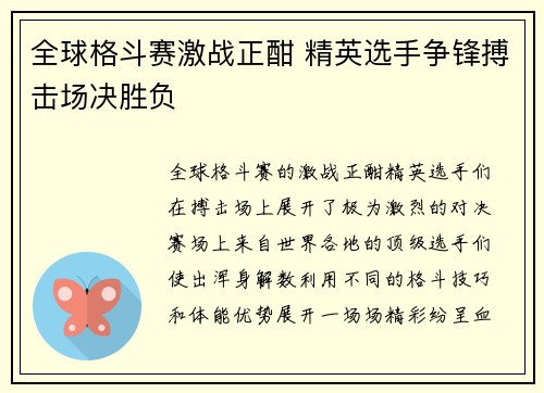 全球格斗赛激战正酣 精英选手争锋搏击场决胜负
